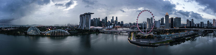 Stormy singapore Skyline super wide Photograph by Sonny Ryse