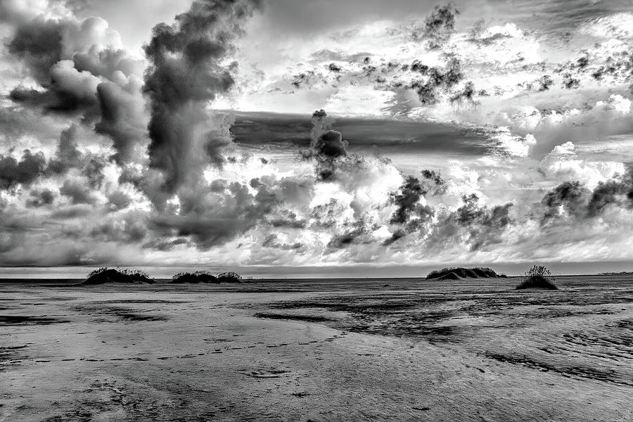 Stormy Skies Barren Beach bw Photograph by Dan Carmichael