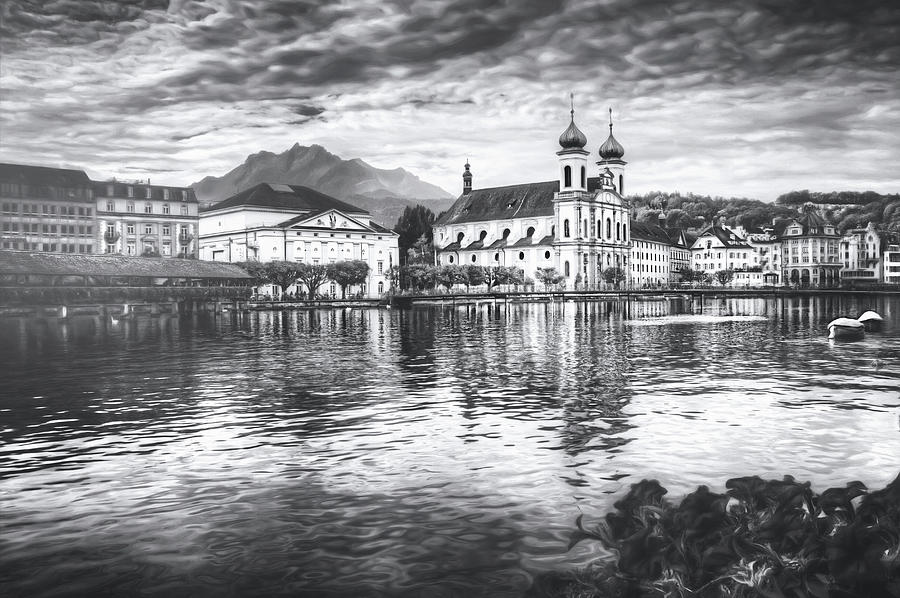 City Photograph - Stormy Skies Lucerne Switzerland Black and White  by Carol Japp