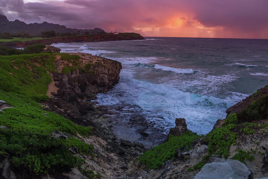 Stormy Sunrise along Mahaulepu Trail Kauai Photograph by Scott McGuire
