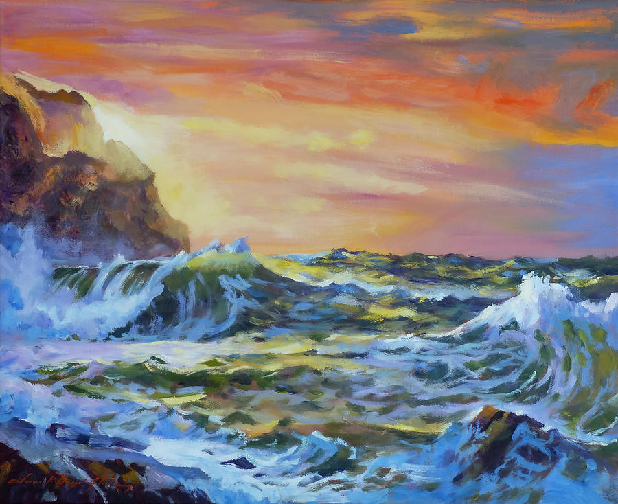 Stormy Sunset At Big Sur Painting by David Lloyd Glover