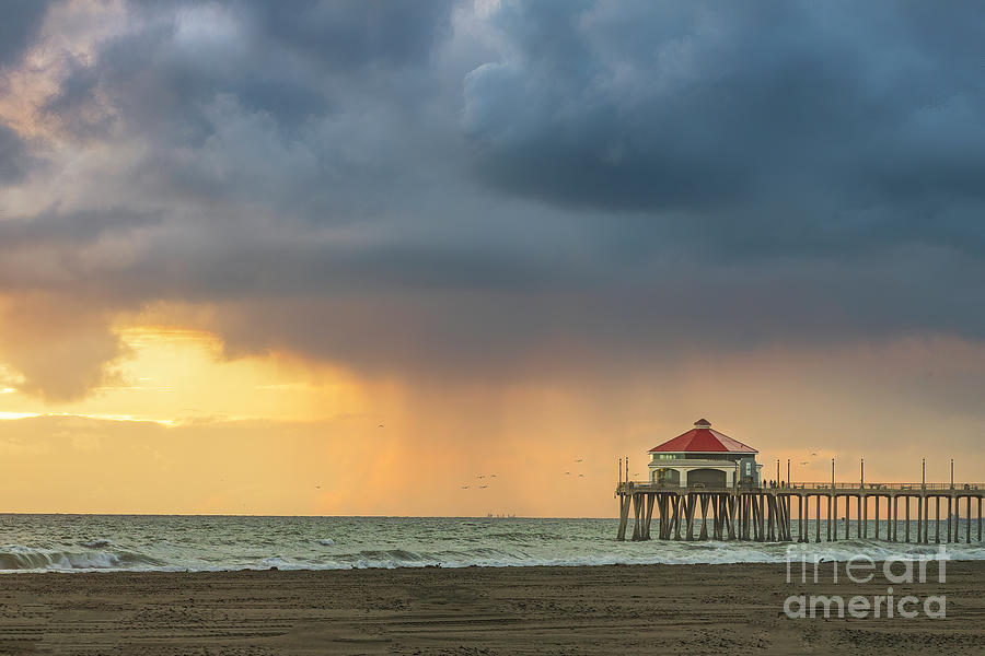 Stormy Sunset on the Huntington Beach Pier Photograph by Ronda Kimbrow