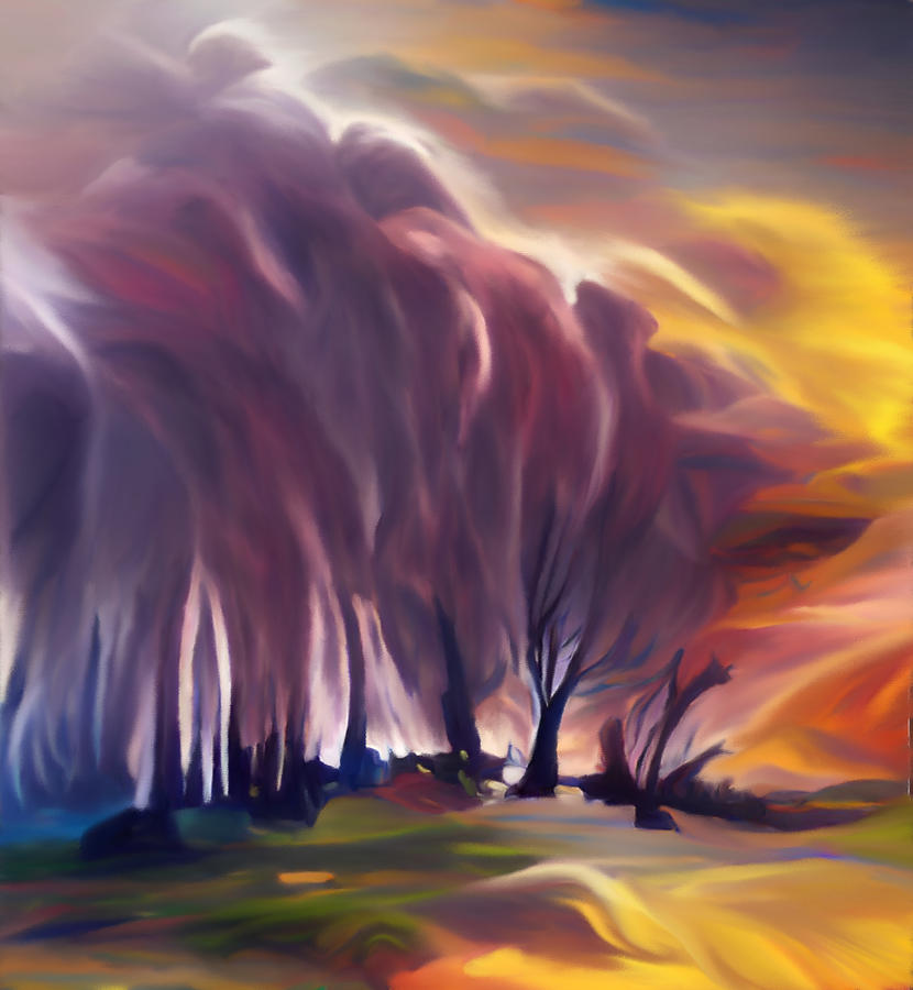 Stormy Sunset through the Trees Mixed Media by Ann Leech