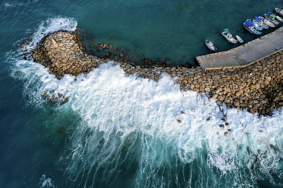 Stormy windy waves on the shore. Drone photography. Photograph by Michalakis Ppalis