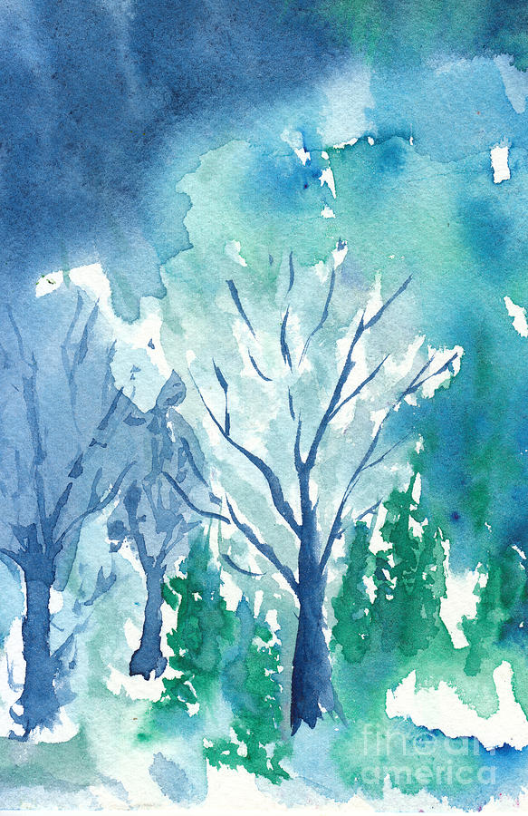 Stormy Woodland Watercolor Painting