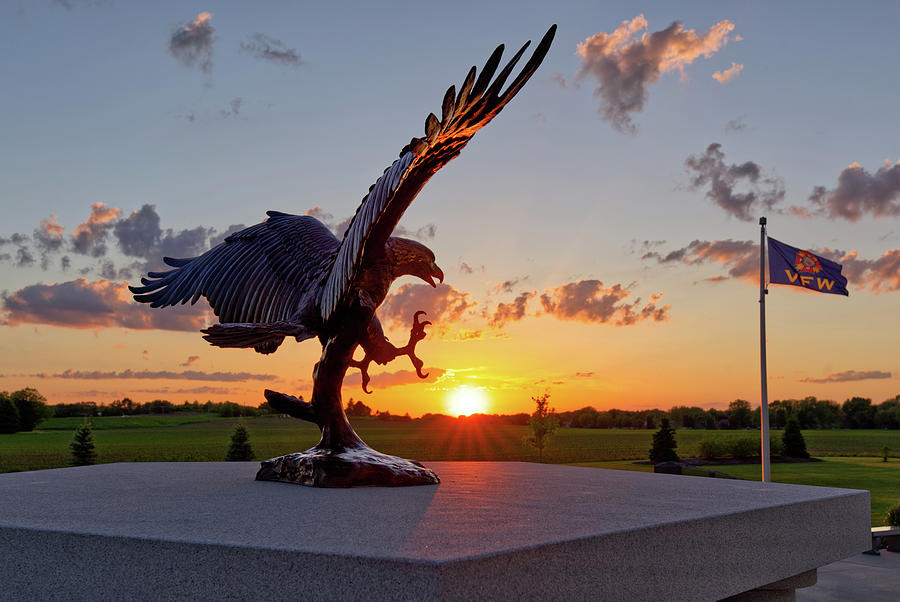 Stoughton Veterans Memorial - Eagle catching sun #3 Photograph by Peter Herman