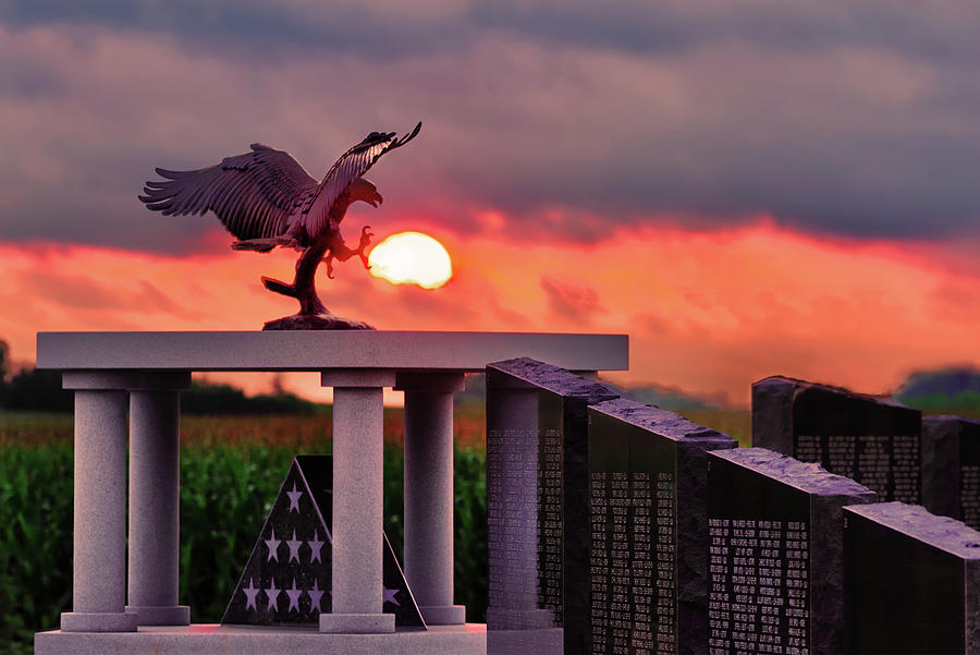 Stoughton Veterans Memorial - eagle catching the sun Photograph by Peter Herman