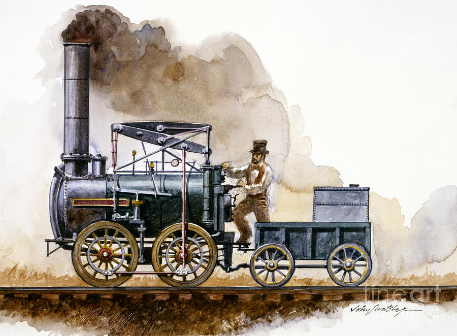 Stourbridge Lion Locomotive - Side View Painting by John Swatsley