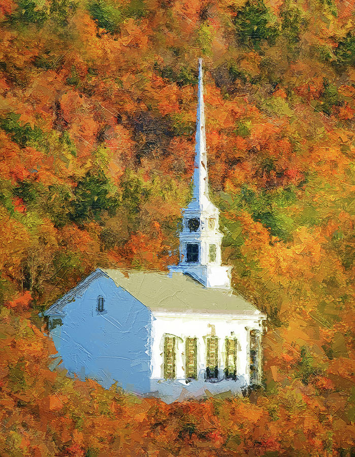Stowe Community Church Autumn Painting Painting by Dan Sproul