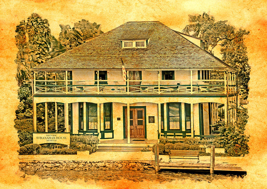 Stranahan House in Fort Lauderdale, Florida, blended on old paper Digital Art by Nicko Prints