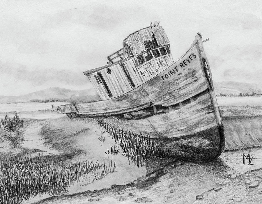 Stranded Boat Drawing by Margaret Zabor