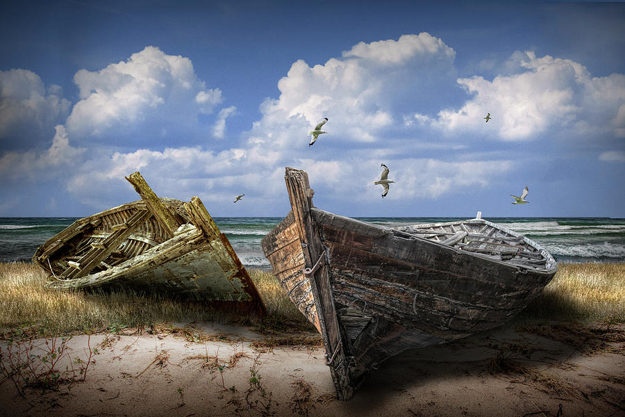 Stranded Boats on a Beach Photograph by Randall Nyhof