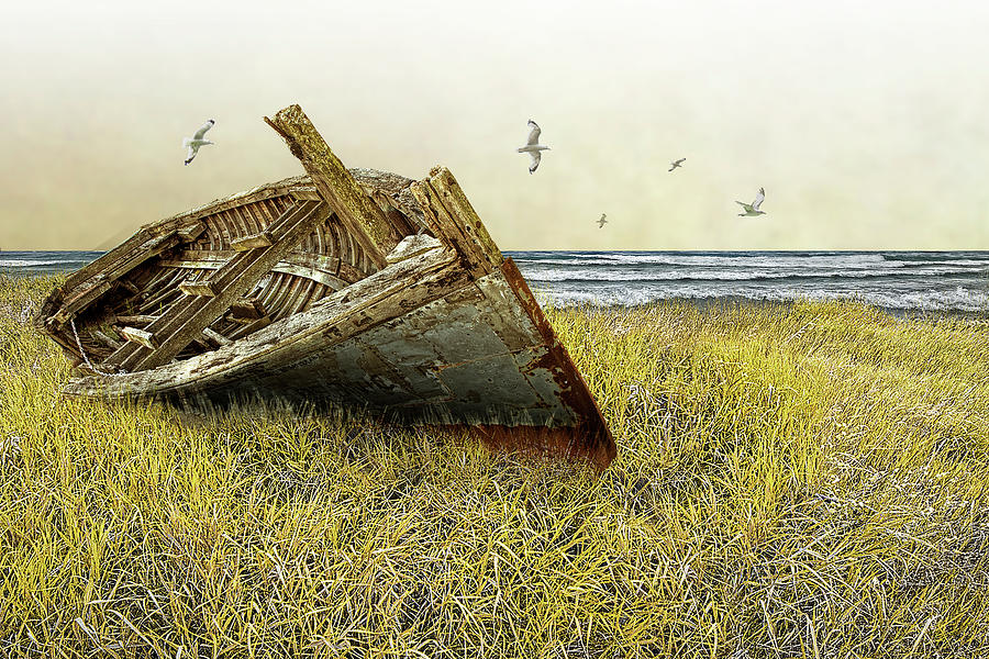 Stranded Boat on a Beach In The Retro Style Of Andrew Wyeth Photograph by Randall Nyhof