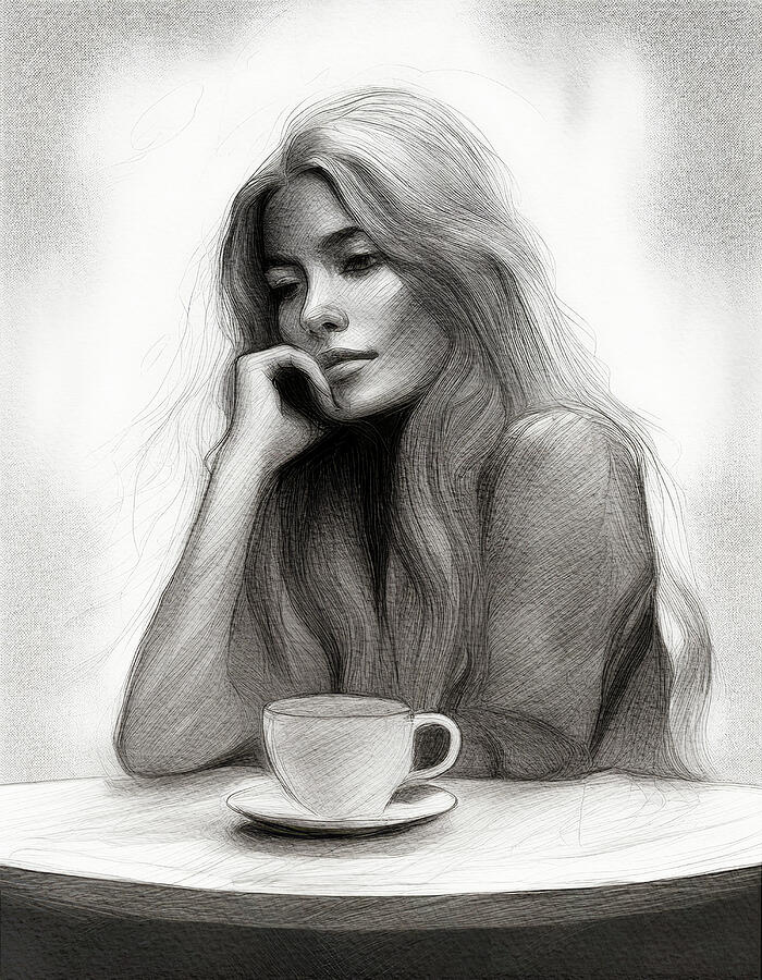 Stranger In a Cafe by Bob Orsillo Captivating Portrait of Mysterious woman alone in a Cafe Painting by Bob Orsillo Originals - Stranger In a Cafe by Bob Orsillo Captivating Portrait of Mysterious woman alone in a Cafe Painting by Bob Orsillo Originals -
