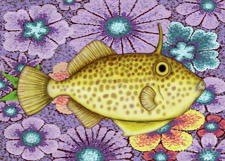 Strapweed Filefish Floral Painting by Amy E Fraser