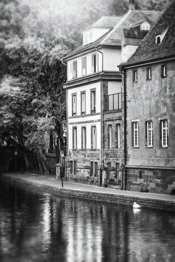 Strasbourg France European Canal Scenes Black and White  Photograph by Carol Japp