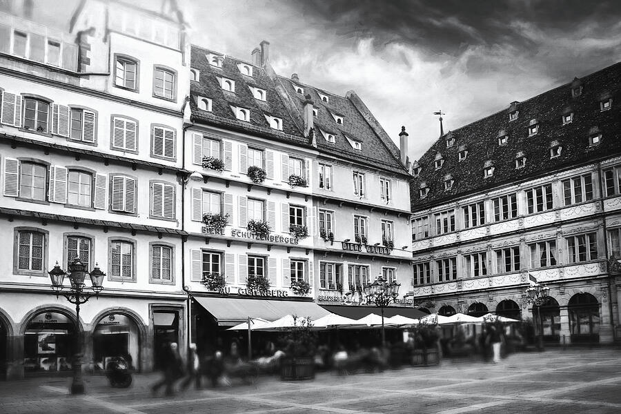 Strasbourg France Gutenberg Square Black and White  Photograph by Carol Japp