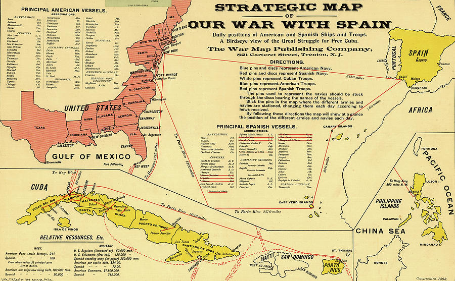 Map Drawing - Strategic Map of Our War with Spain 1898 by Vintage Maps