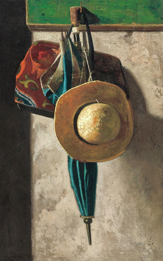 Straw Hat Bag and Umbrella by John Frederick Peto 1890 Painting by John Frederick Peto