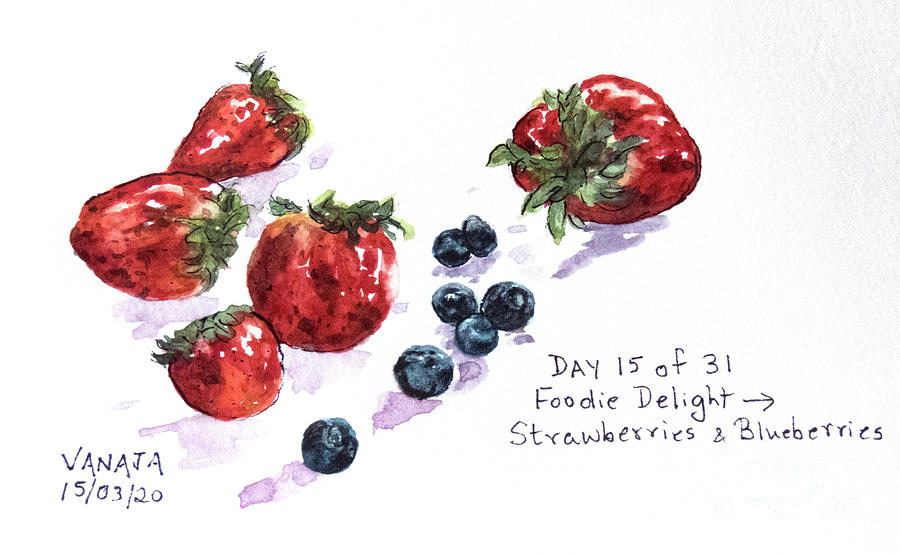 Strawberries and Blueberries Painting by Vanajas Fine-Art