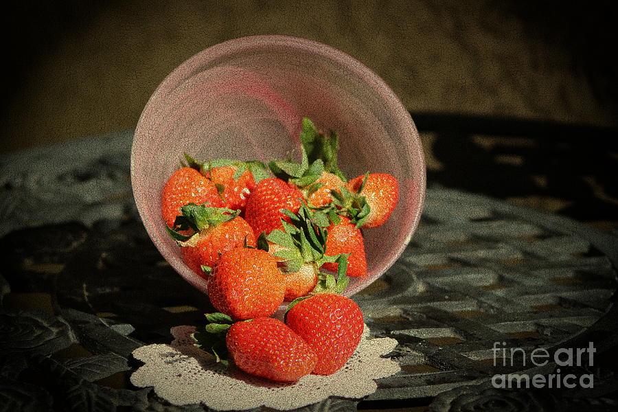 Strawberries in a Glass Bowl - Old World Stills Series Photograph by Colleen Cornelius