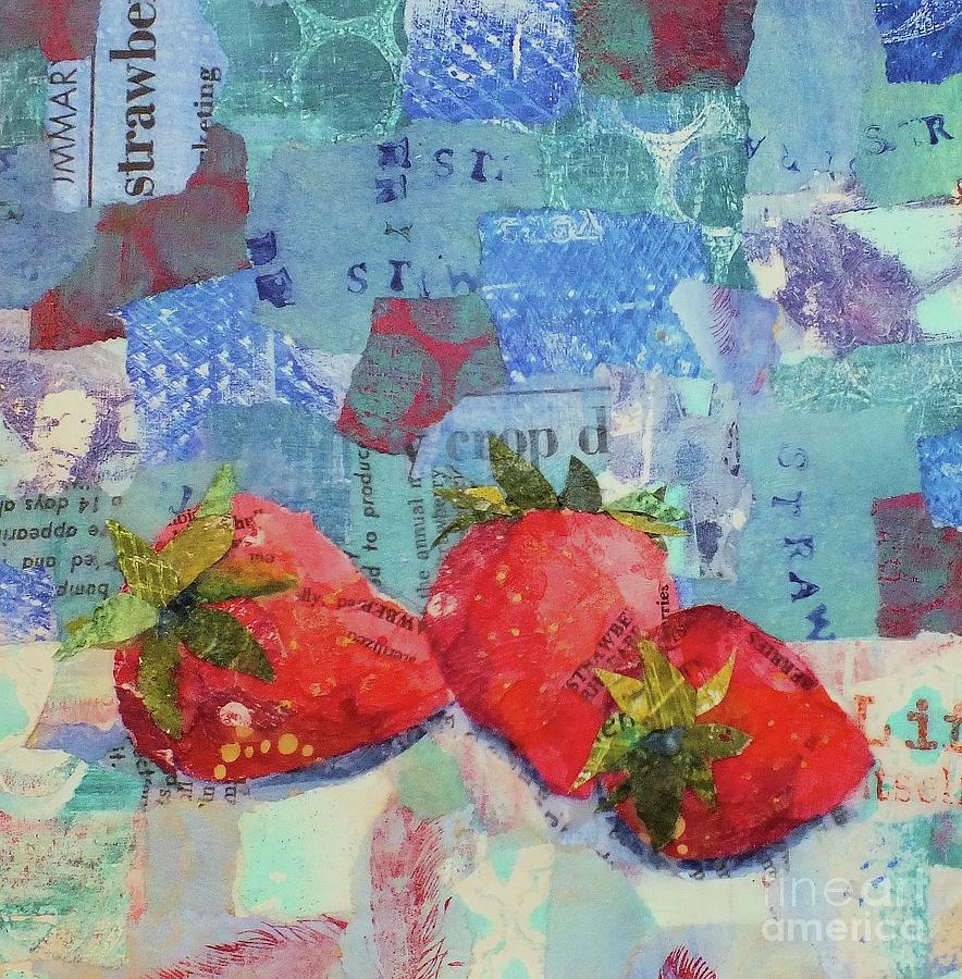 Strawberries on Blue Mixed Media by Patricia Henderson