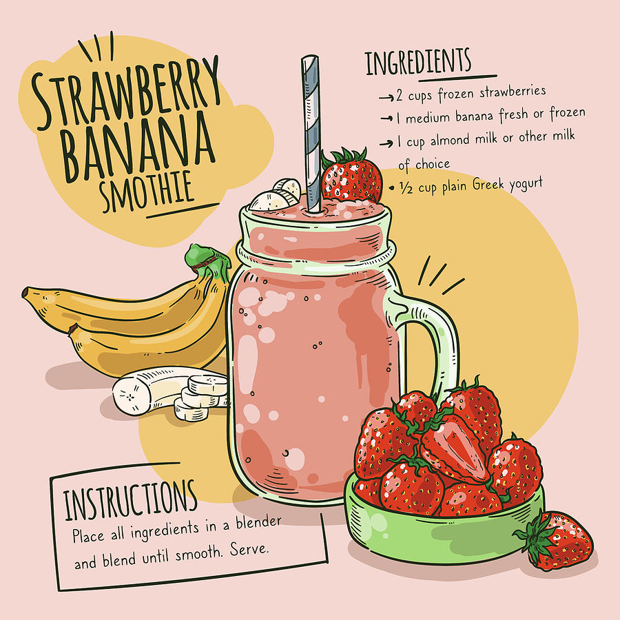 Strawberry Banana Smoothie Recipe Drawing by Beautify My Walls Fine