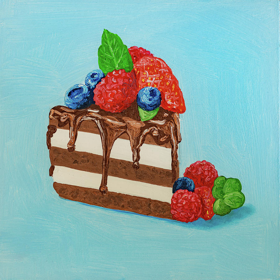 Strawberry blueberry raspberry chocolate cake Painting by Arina Yastrebova