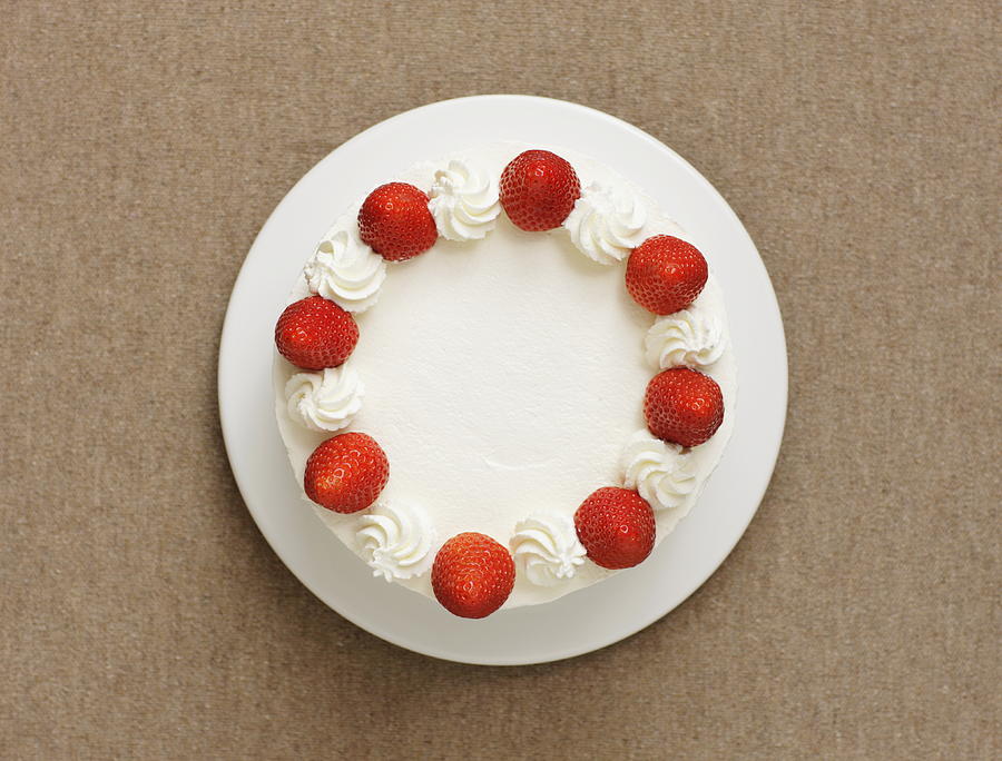 Strawberry cake,aerial view Photograph by Sot