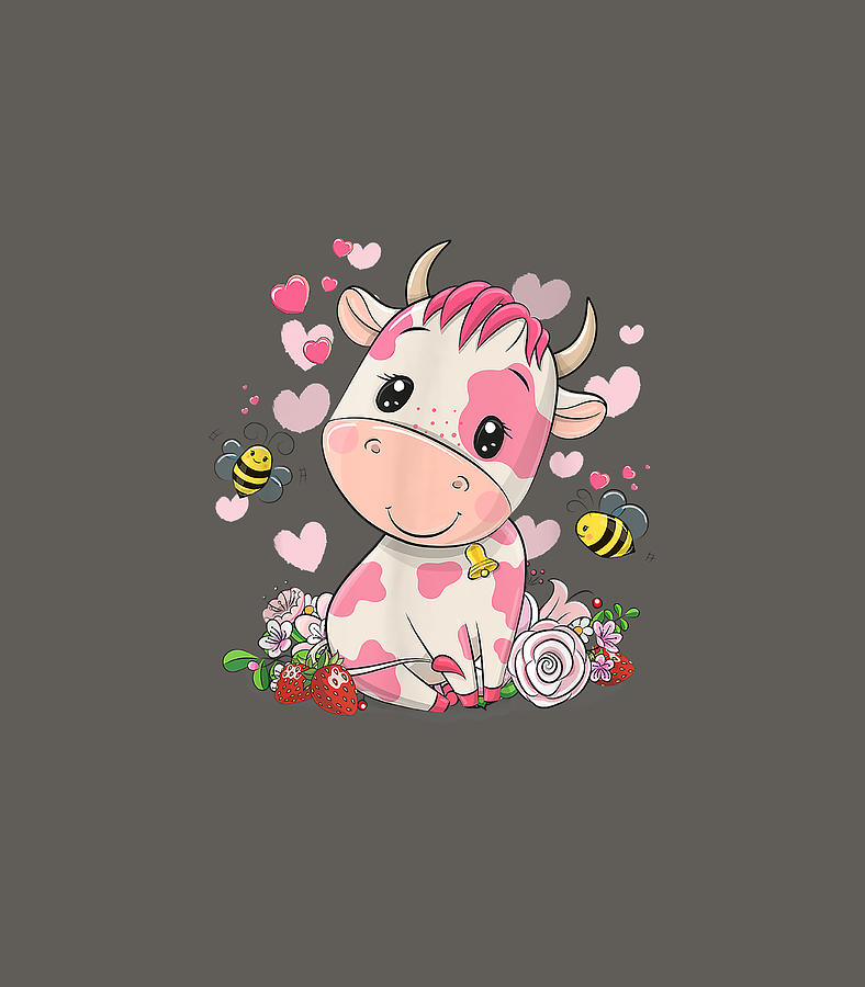 Strawberry Cow Cute Cow Pink Cow Pet Digital Art by Levi Trinity