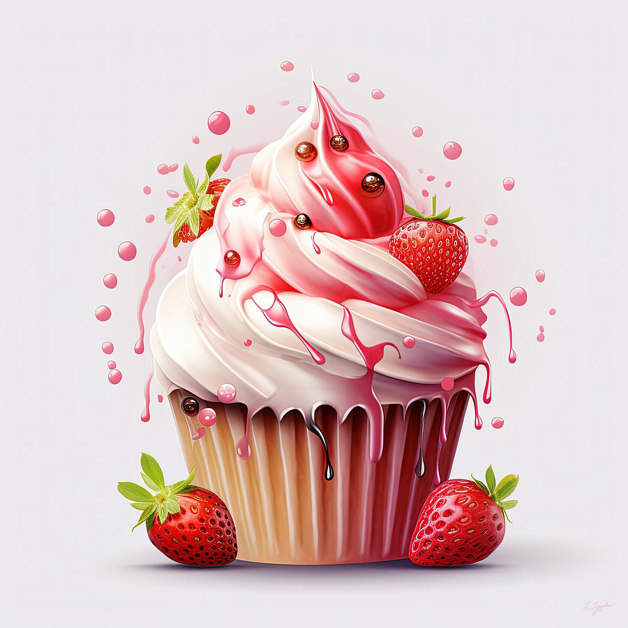 Cupcakes Digital Art - Strawberry Cupcake by Lourry Legarde