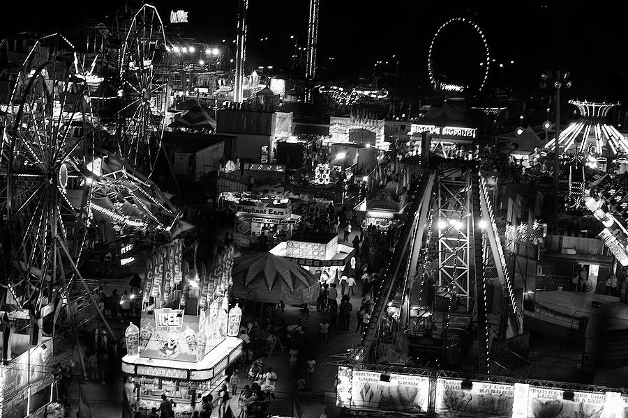 Strawberry Festival Midway Black And White Photograph by Christopher Mercer