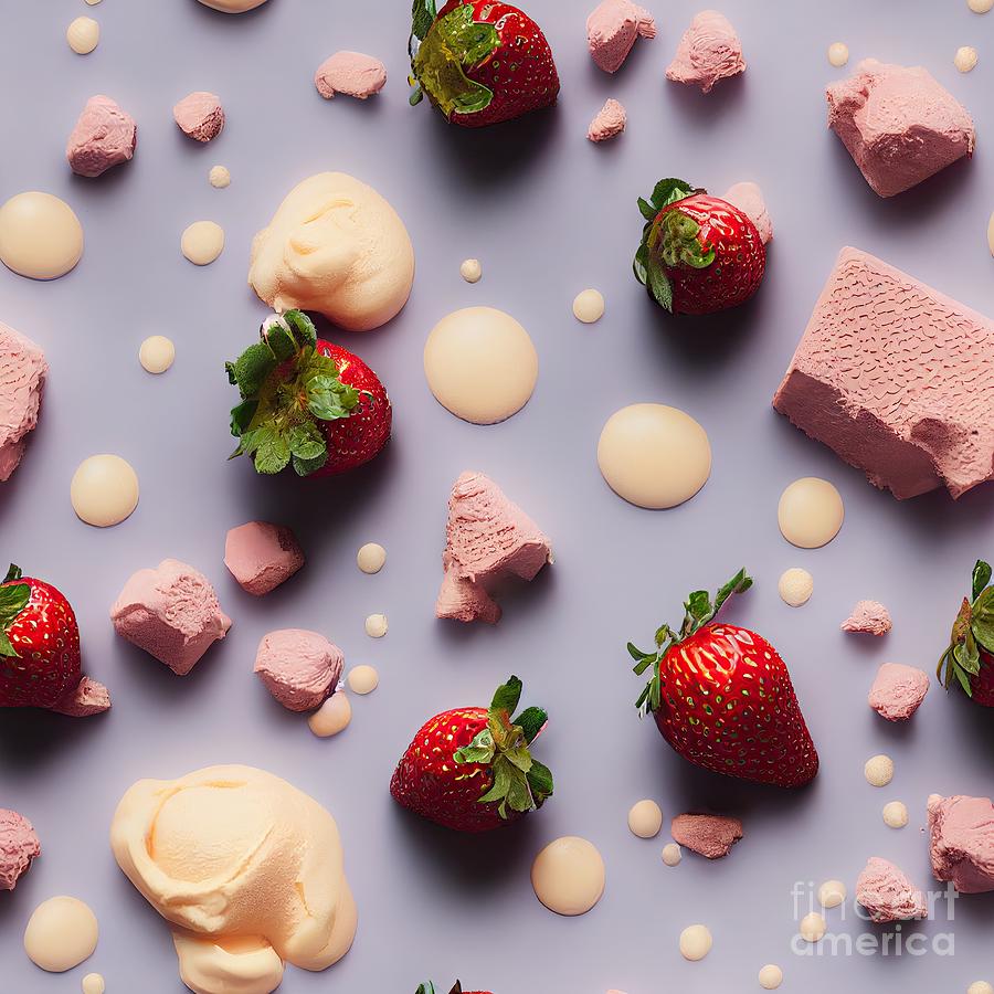 Strawberry Ice Cream On Seamless Texture Tile Digital Art by Benny Marty