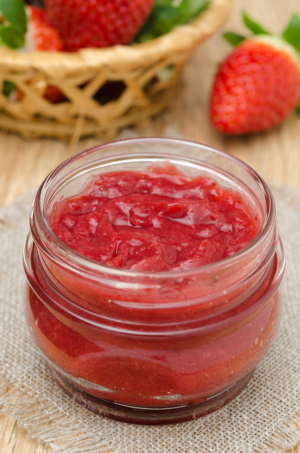 Strawberry Jam In A Glass Jar Closeup Photograph by Yulia_Davidovich