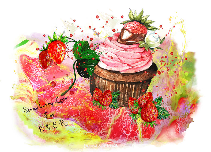 Strawberry Love For Ever 02 Painting by Miki De Goodaboom