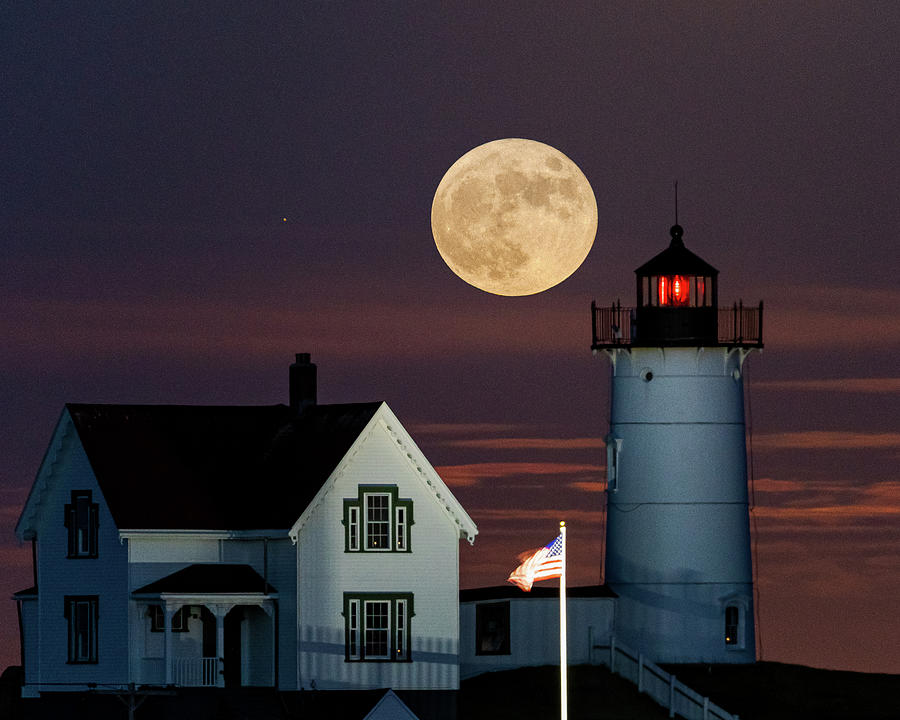 Strawberry Moon over Nubble Photograph by Benjamin Roberts