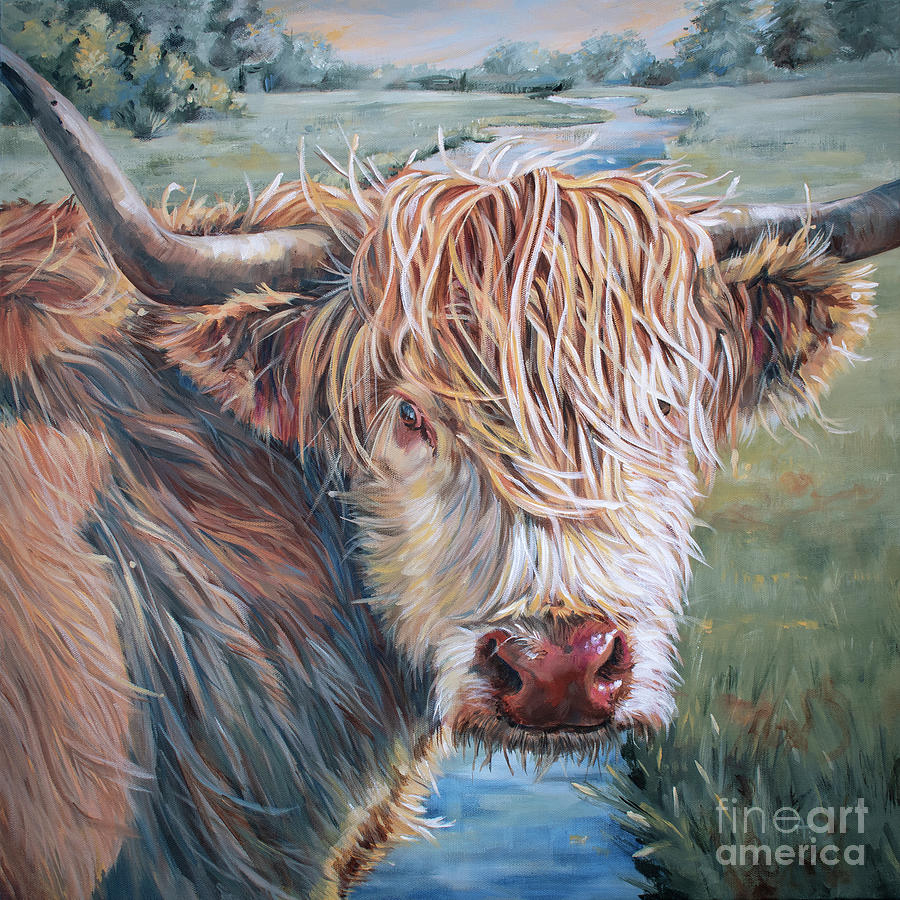 Stray Hair - Highland Cow Painting Painting by Annie Troe
