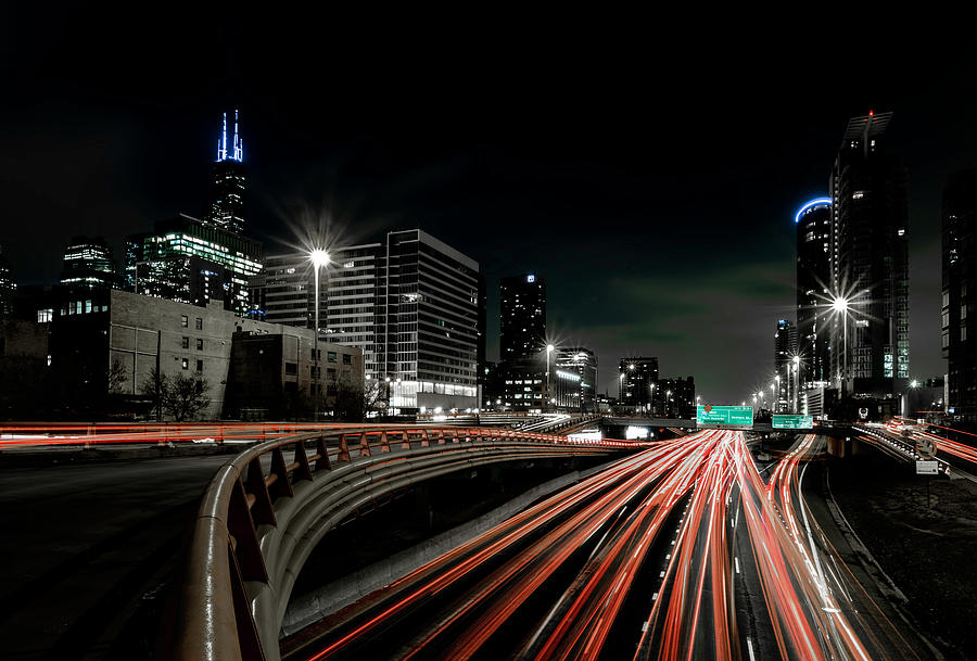 Streaky lights in Chicago Photograph by Sven Brogren
