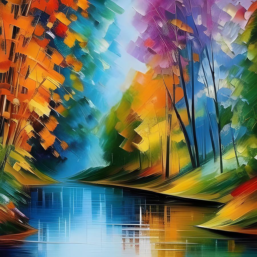 Stream and Autumn Leaves Digital Art by Judi Suni Hall