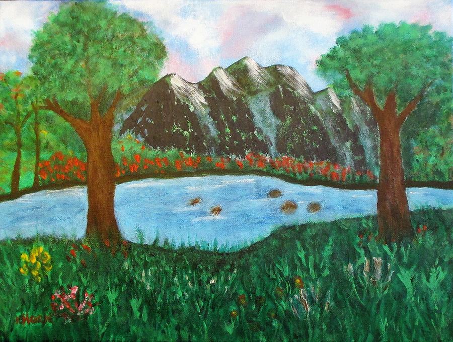 Mountain Painting - Stream by the mountains 351H by Kathy Horn