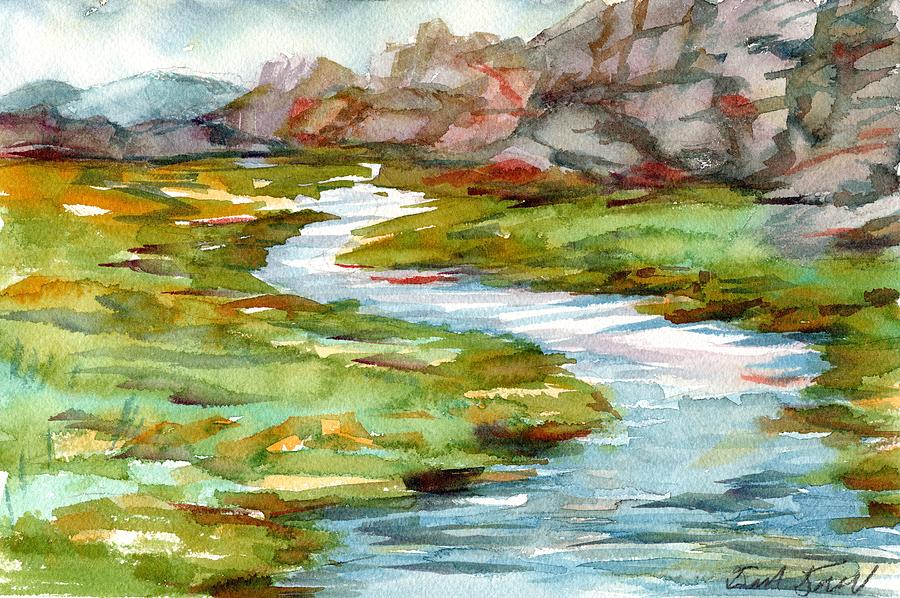 Stream in a Field Painting by David Dorrell