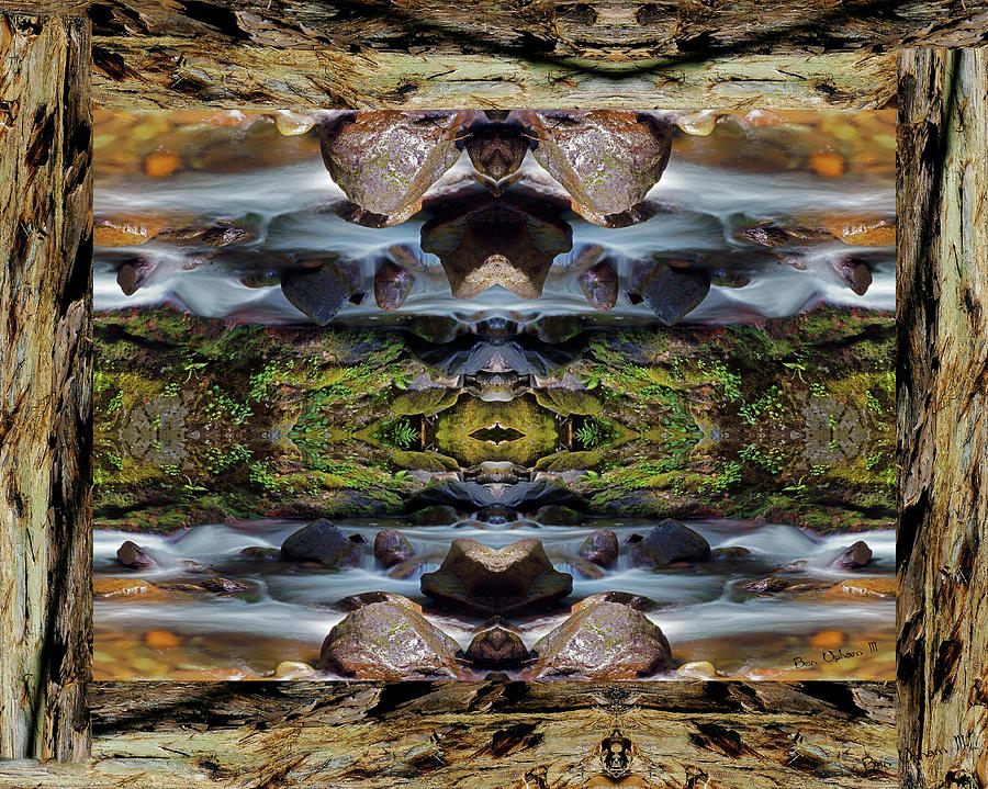 Streaming Consciousness of Cedar Creek #1 in a Redwood Bark Frame Photograph by Ben Upham III