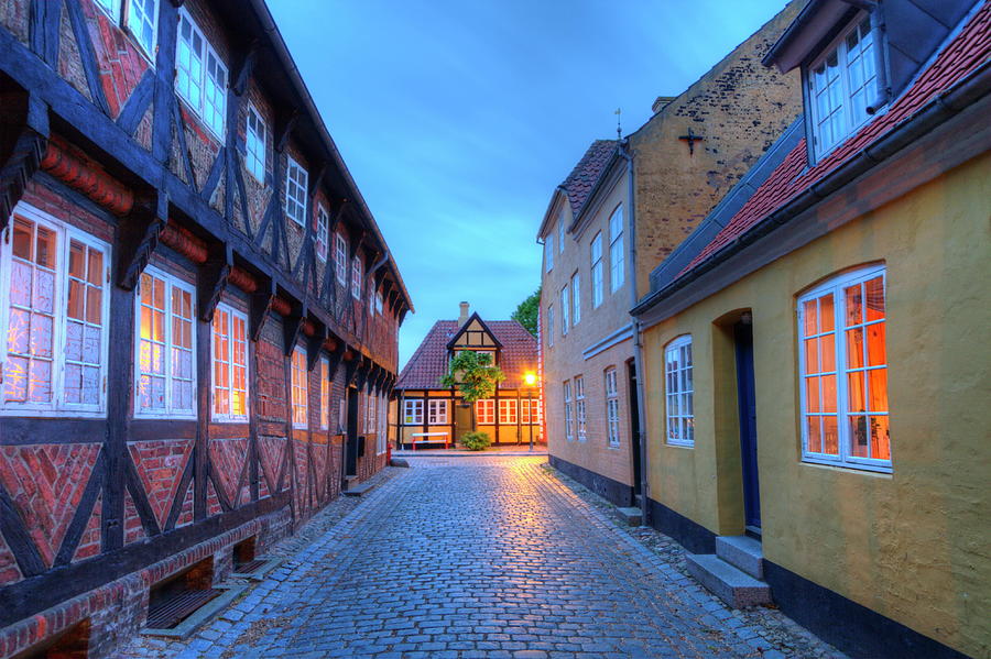 Street and houses in Ribe town, Denmark - HDR Photograph by Elenarts - Elena Duvernay photo