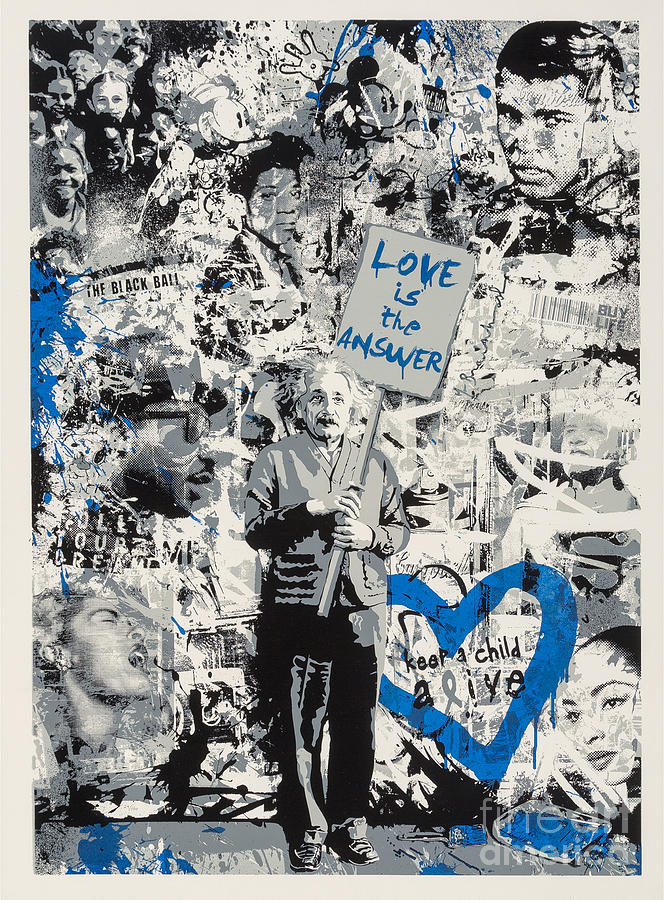 Street Art Mashup - Love is the Answer Einstein  Mixed Media by My Banksy