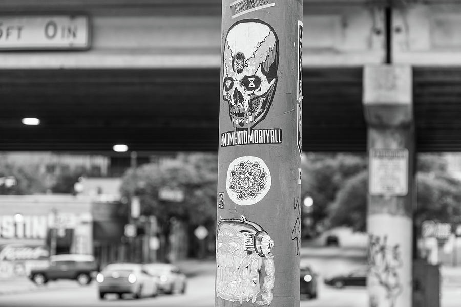 Street art on pole Black and White Austin Photograph by John McGraw
