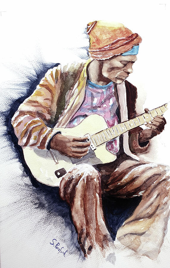 Street Busker musician Painting by Steven Ponsford