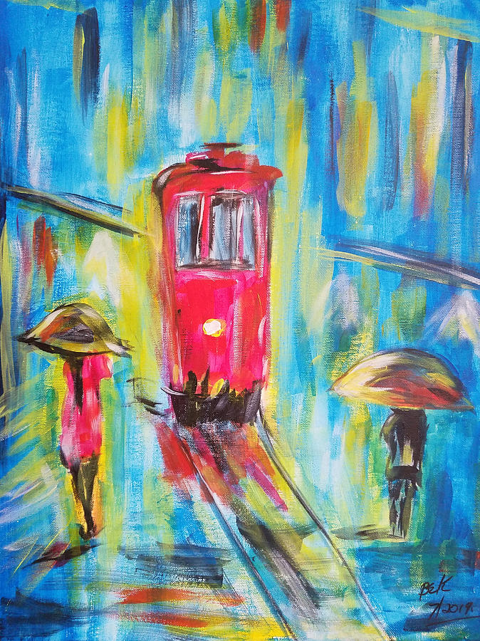 Street Car In The Rain Painting by Brent Knippel