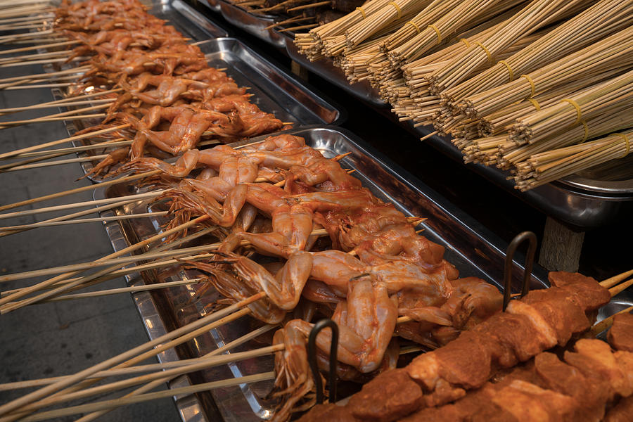 Street food in China: Barbecue Frog, Wuhan, Hubu Street Photograph by Sen Li