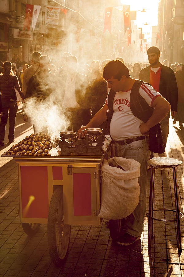 Street food vendor on Istiklal Avenue in the centre of Istanbul, Turkey Photograph by Kelvinjay