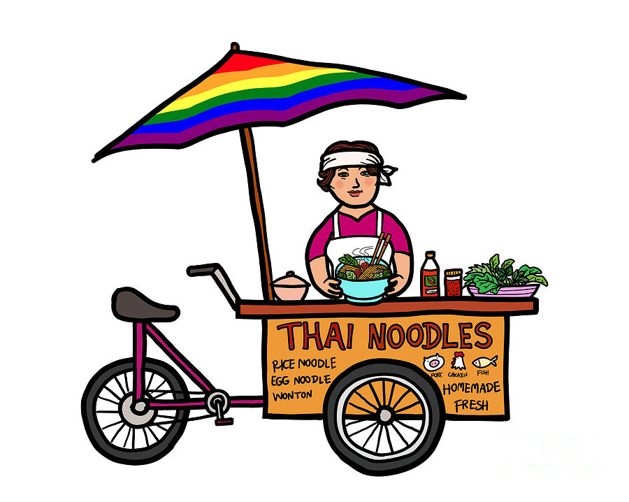 Bicycle Digital Art - Street food vendor selling Thai noodle. Gay pride lgbtq Asian ou by Kevin Miller